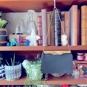 Vintage cocktail evening bag black and gold 50s